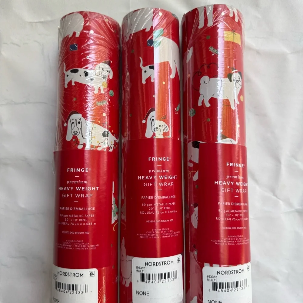 FRINGE heavy weight Christmas Gift Wrap Paper Roll Lot of 3 New puppy dog design